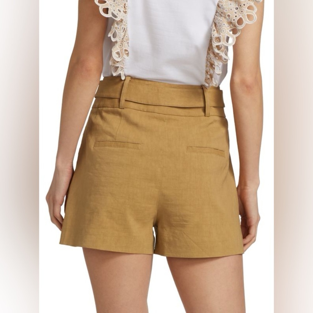 Veronica Beard Betty Stretch-Linen Tan High Waisted Shorts - Picture 2 of 13